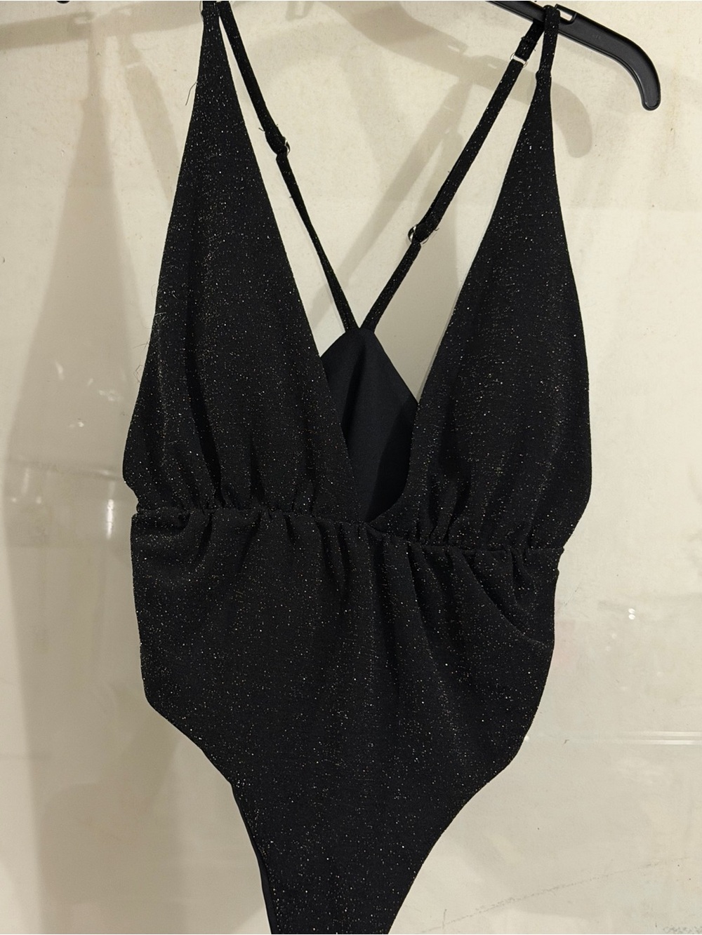 Black Shimmer Plunge One-Piece Swimsuit